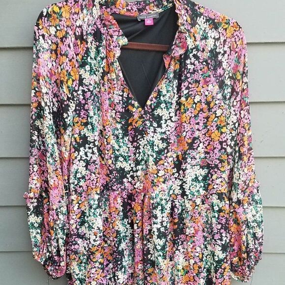 Vince Camuto Boho Tiered Floral Peasant Dress Black Background size Medium - Picture 4 of 9